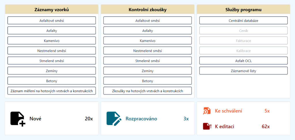 Zefektivnění procesu laboratorních zkoušek a výpočtů.